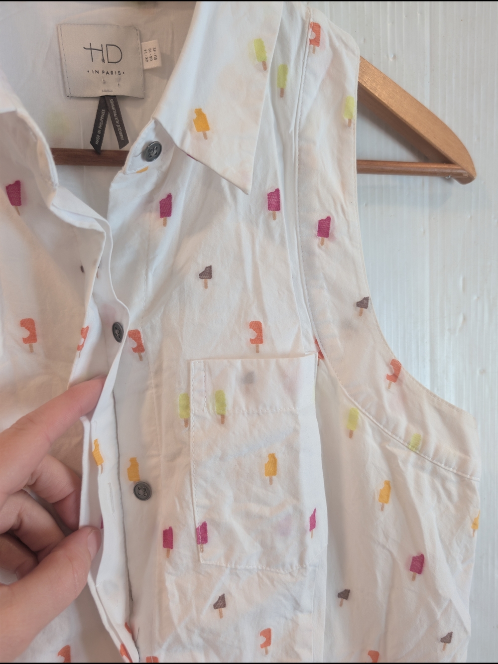 HD In PARIS Women's White Popsicle Printed Sleeveless Tie-Waist Shirt Dress - Picture 9 of 11